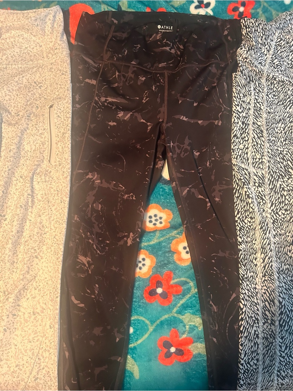 Athleta Black Leggings with Subtle Marble Accents